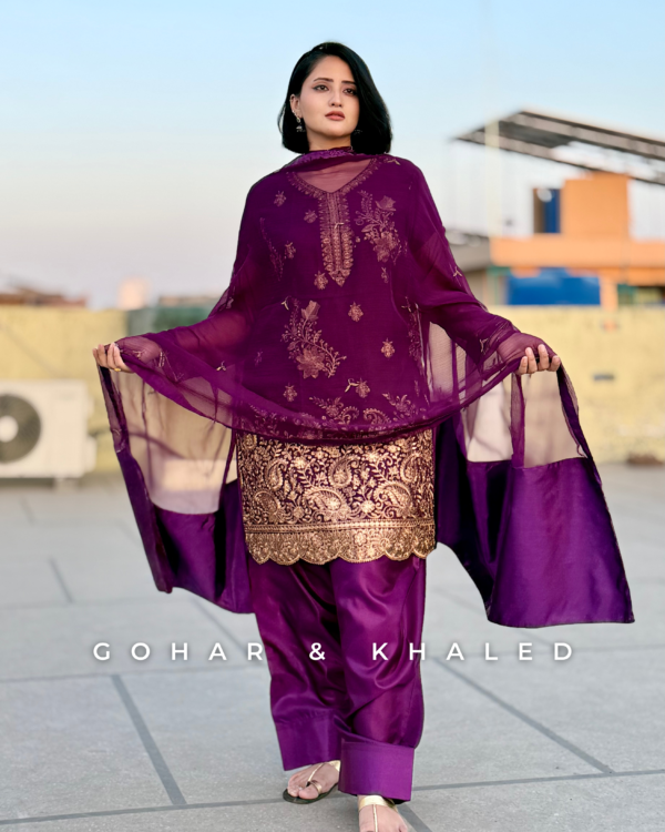Chiffon Tilla Embroidered Dress 3Pc